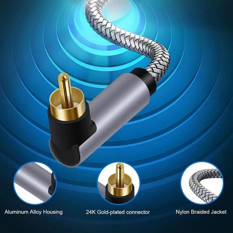 Right Angle Male to Male Subwoofer Cable Digital Coaxial Nylon Braided Cord - Image 4